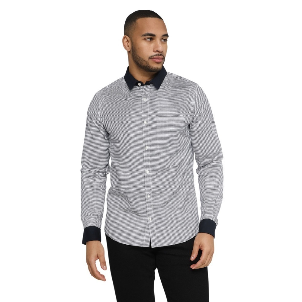 Armani Exchange S Black Blue and‎ White Microstriped Casual Button Down Shirt